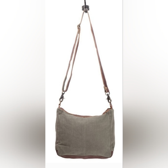 Nwt Myra Luana Leather & Upcycled Canvas Crossbody Bag Jacquard Boho-chic - Picture 3 of 11